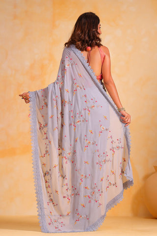 GREY SEQUINS GEORGETTE SAREE