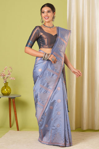 Grey Banarasi Silk Saree_Kumari Sarees