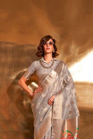 GREY PAITHANI ZARI TISSUE SAREE