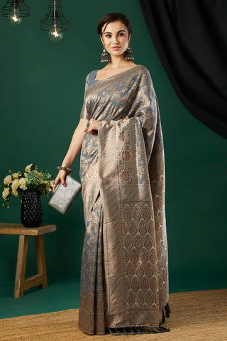 Grey Soft Linen Cotton Saree_Kumari Sarees