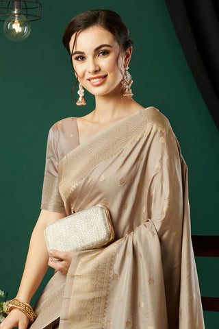 Grey Nylon Satin Weaving Jacquard Saree