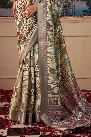 GREY HANDLOOM TUSSAR WITH DIGITAL PRINT SAREE