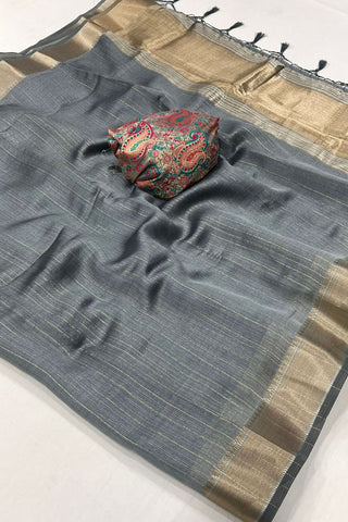 Grey Chiffon Handloom Weaving Saree_Kumari Sarees