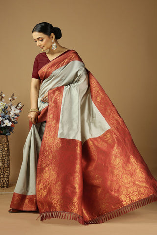 Grey Banarasi Silk Saree_Kumari Sares
