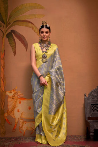 GREY HANDLOOM WEAVING SILK SAREE