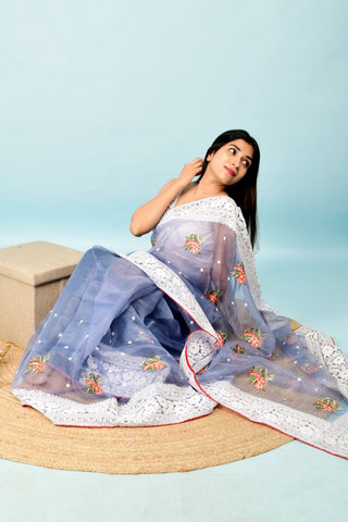 GREY SOFT ORGANZA SILK SAREE