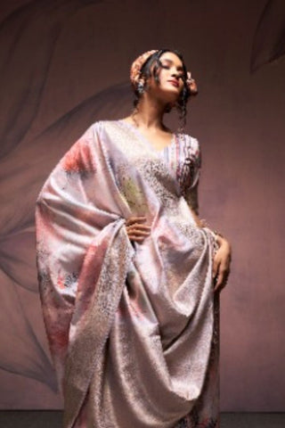 Grey Soft Silk Digital Print Saree_Kumari Sarees