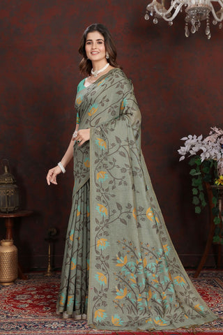 GREY PURE JAMDANI MULMUL COTTON SAREE