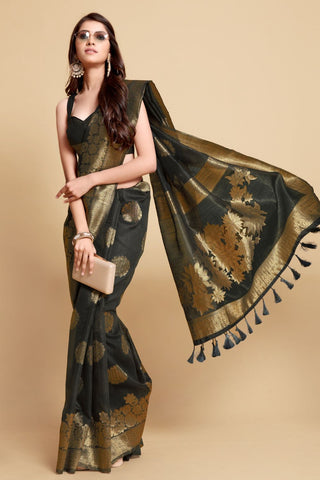 GREY LINEN CHANDERI SAREE