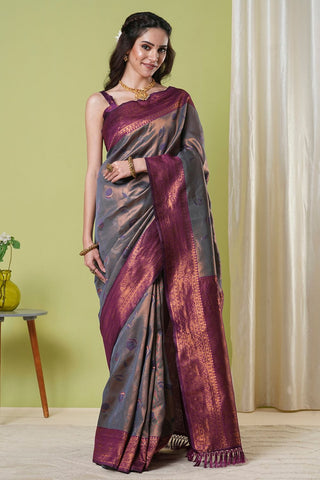 Grey Banarasi Silk Saree_Kumari Sarees