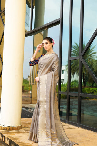 Grey Handloom Weaving Khadi Silk Saree_Kumari Sarees