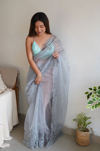 GREY SOFT PURE ORGANZA SAREE