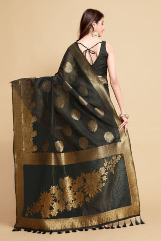 GREY LINEN CHANDERI SAREE