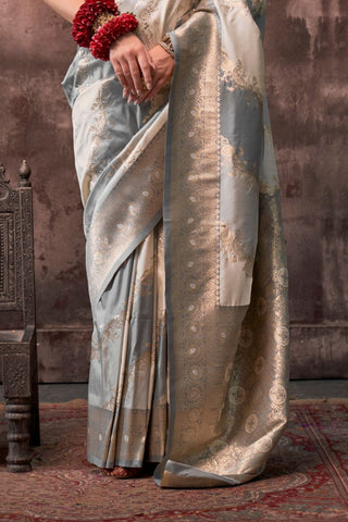 Grey Handloom Weaving Silk Saree