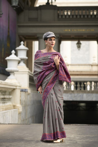 GREY SOFT LINEN COTTON SAREE