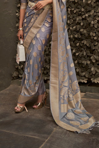 GREY NYLON CHINON TWO - TONE WEAVING SAREE