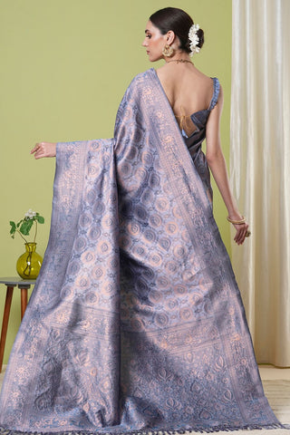 Grey Banarasi Silk Saree_Kumari Sarees