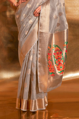 GREY PAITHANI ZARI TISSUE SAREE