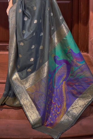 Grey Modal Handloom Weaving Saree_Kumari Sarees