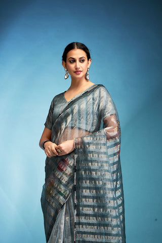 Grey Tissue Silk Saree_Kumari Sareers