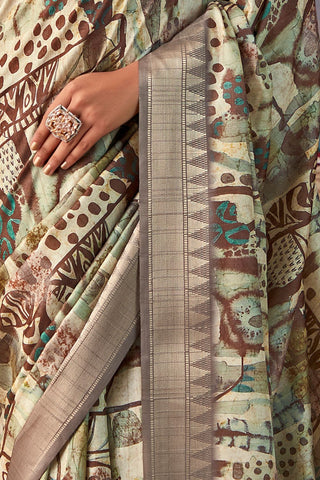 GREY HANDLOOM TUSSAR WITH DIGITAL PRINT SAREE