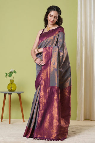 Grey Banarasi Silk Saree_Kumari Sarees
