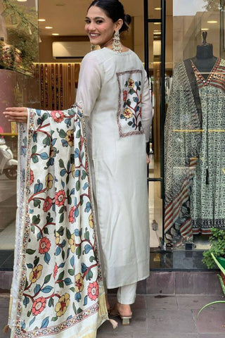 Grey Viscose Chanderi Embroidery Kurta Set_Kumari Sarees