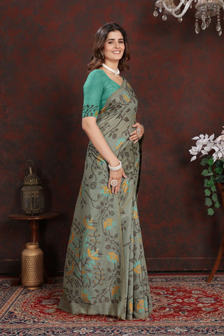 GREY PURE JAMDANI MULMUL COTTON SAREE