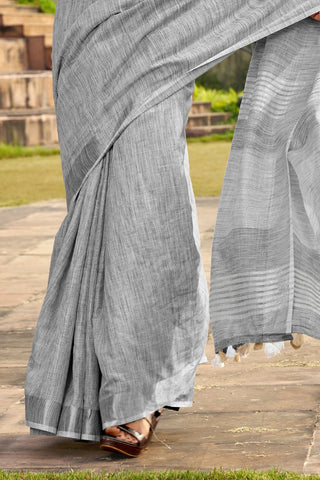 GREY SOFT LINEN SILK SAREE