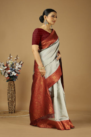 Grey Banarasi Silk Saree_Kumari Sares