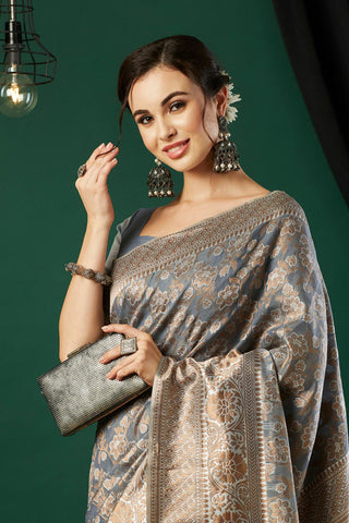 Grey Soft Linen Cotton Saree_Kumari Sarees
