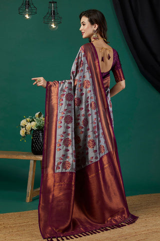 Grey Banarasi Silk Saree_Kumari Sarees