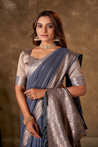 Grey Georgette Silk Saree_Kumari Sarees