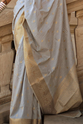 Grey Khaddi Handloom Weaving Silk Saree_Kumari Sarees