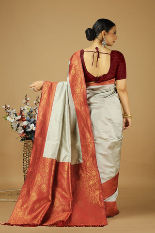 Grey Banarasi Silk Saree_Kumari Sarees