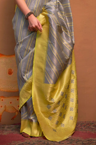 GREY HANDLOOM WEAVING SILK SAREE