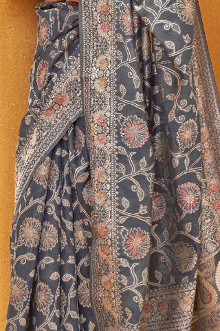 GREY CHIKANKARI LUCKNOWI WEAVING SAREE