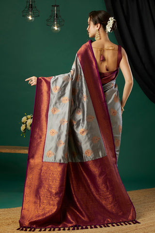 Grey Banarasi Silk Saree_Kumari Sarees