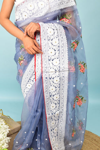 GREY SOFT ORGANZA SILK SAREE