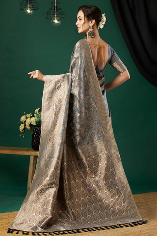 Grey Soft Linen Cotton Saree_Kumari Sarees