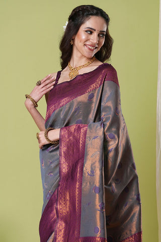 Grey Banarasi Silk Saree_Kumari Sarees