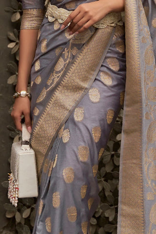 GREY NYLON CHINON TWO - TONE WEAVING SAREE