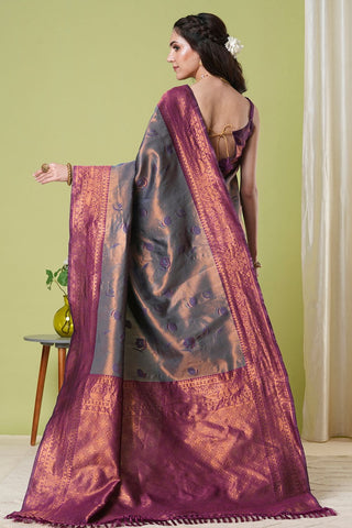 Grey Banarasi Silk Saree_Kumari Sarees