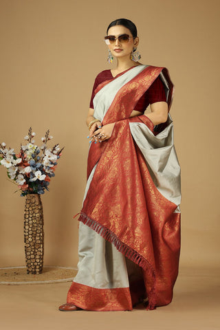 Grey Banarasi Silk Saree_Kumari Sarees