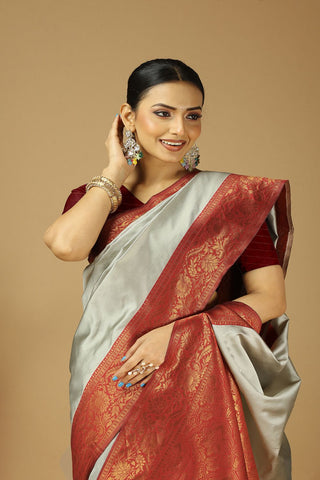 Grey Banarasi Silk Saree_Kumari Sarees