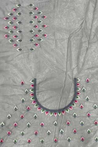 Grey Twill Net With Multi Embroidery Work Silk Saree
