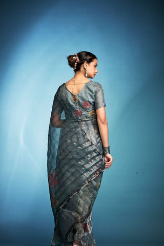 Grey Tissue Silk Saree_Kumari Sareers