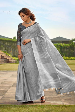 GREY SOFT LINEN SILK SAREE