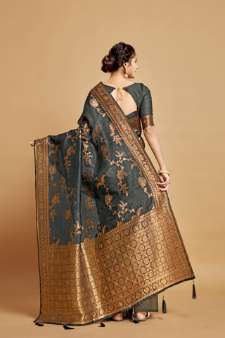 Grey Linen Chanderi Saree_Kumari Sarees