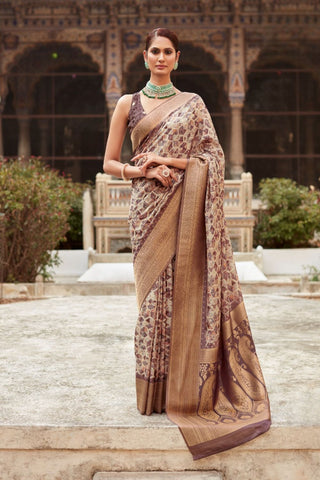 Grey Soft Tissue With Zari Digital Print Saree